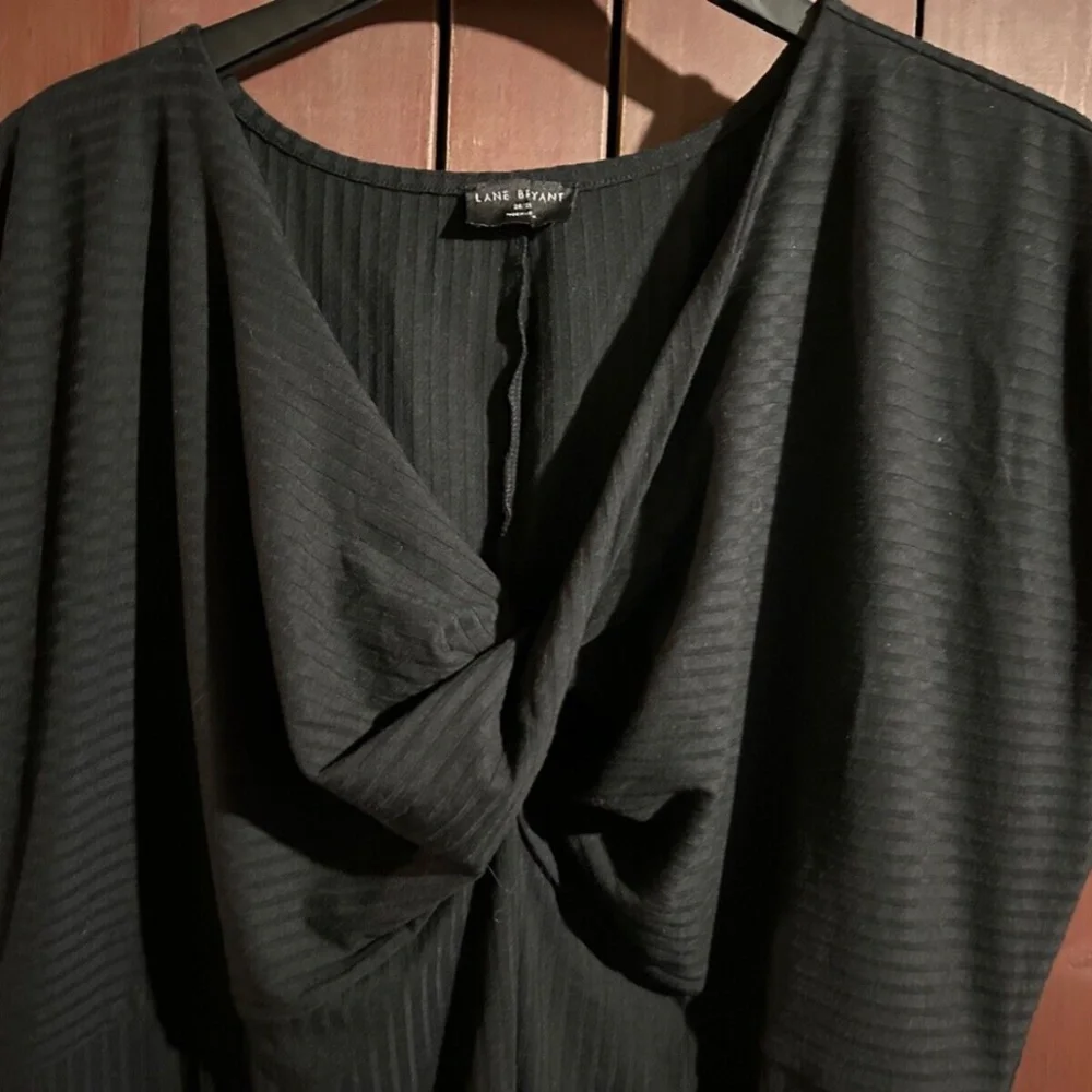 NWOT Lane Bryant Cap Sleeve Twist Neck Bodycon Ribbed Dress Black Size 26/28